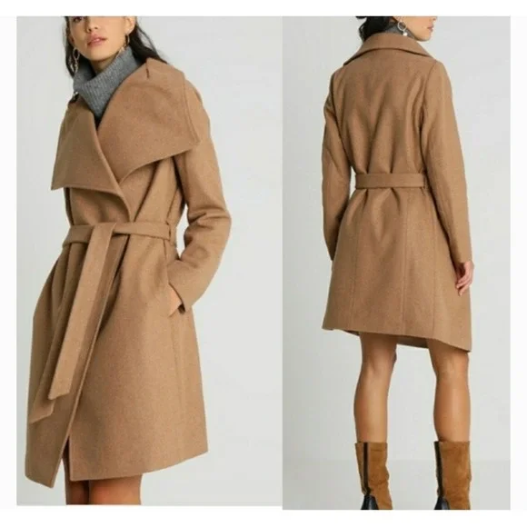 NWT Tom Tailor Denim Womens XL Coat Brown Wool Look Polyester Tie Pockets Luxe - Picture 1 of 11